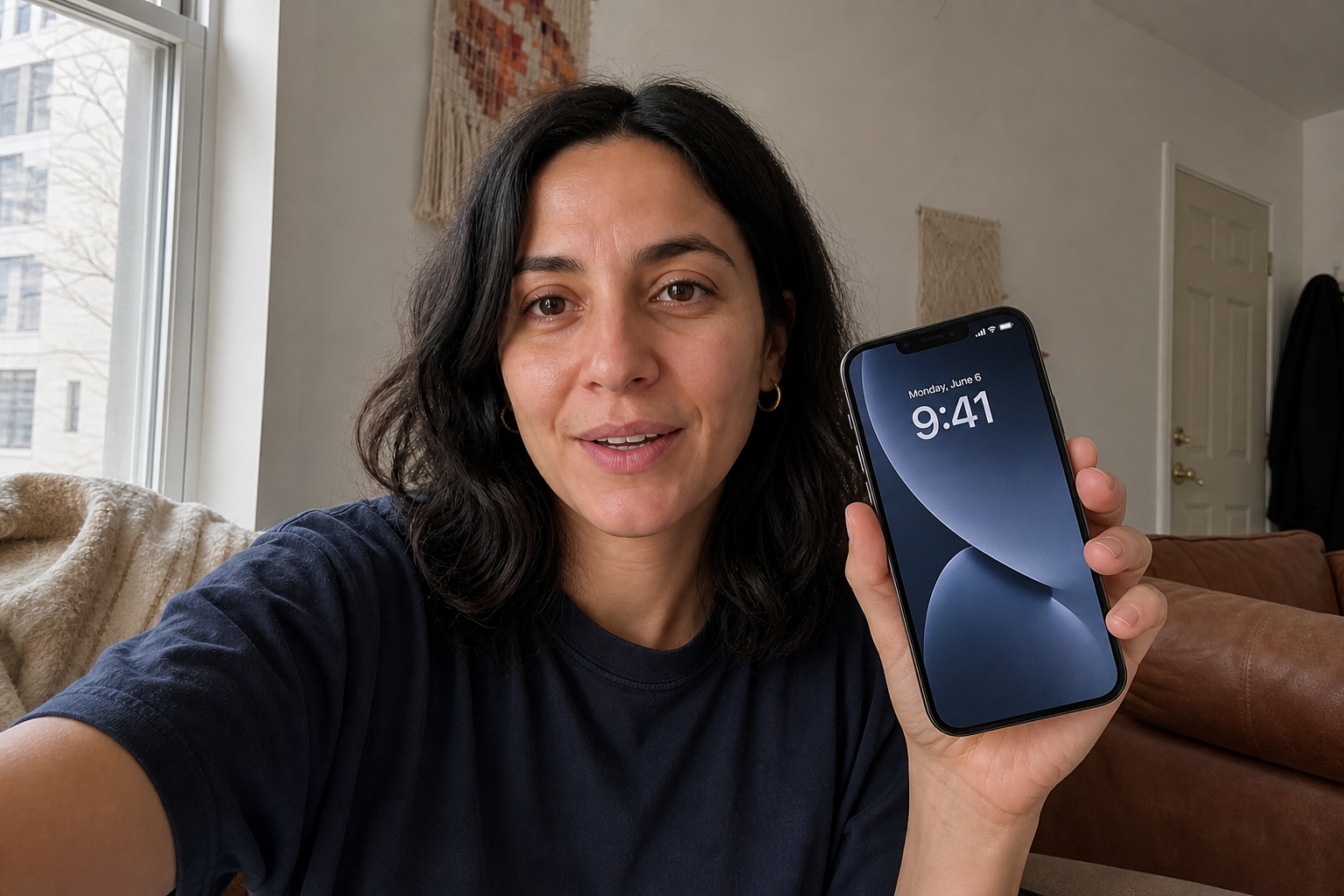 Brand C demo: same spokesperson holding a phone lock screen